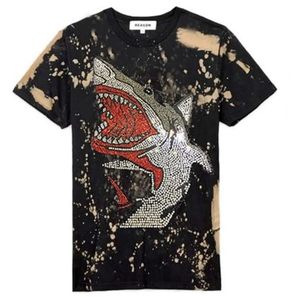 Reason Other - NEW RHINESTONE BLEACHED SHARK TEE L